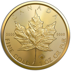 one ounce of Canadian Gold Maple leaf coin uncirculated BU condition