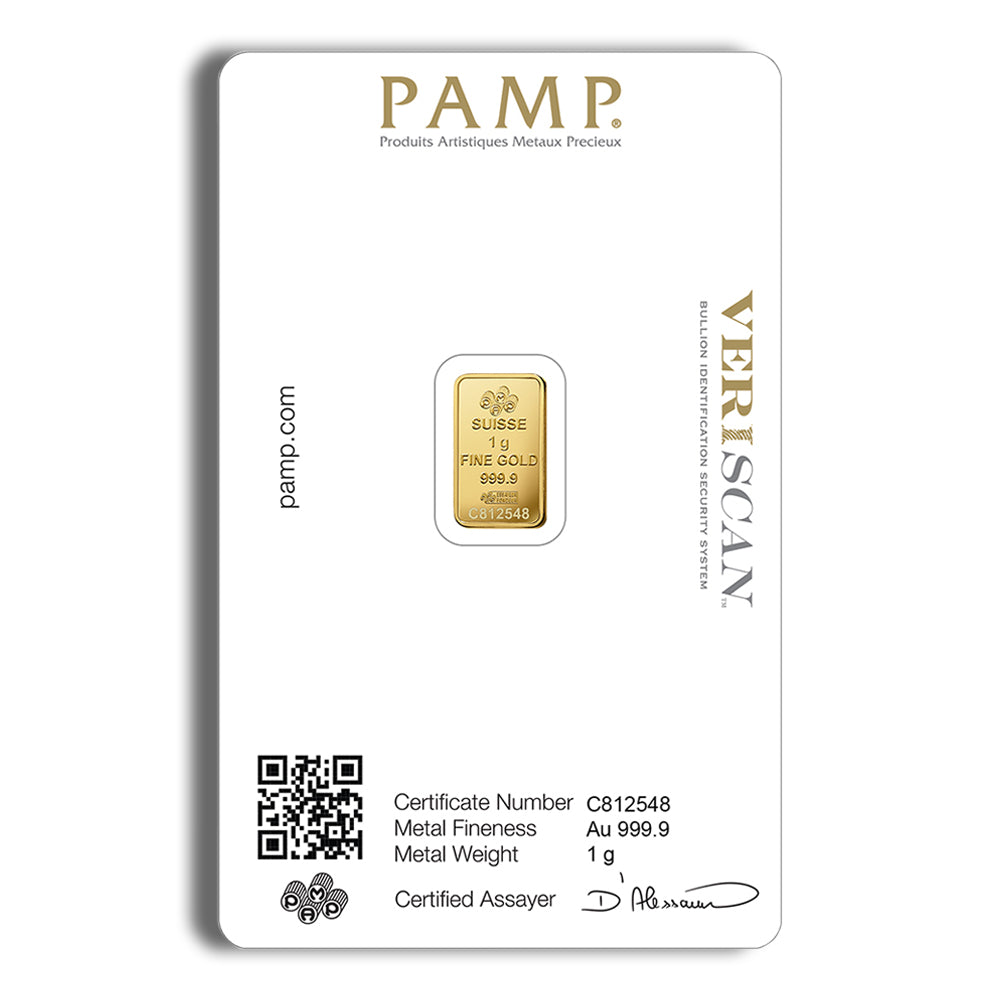 1 gram gold bar carded Pamp fortuna gold card