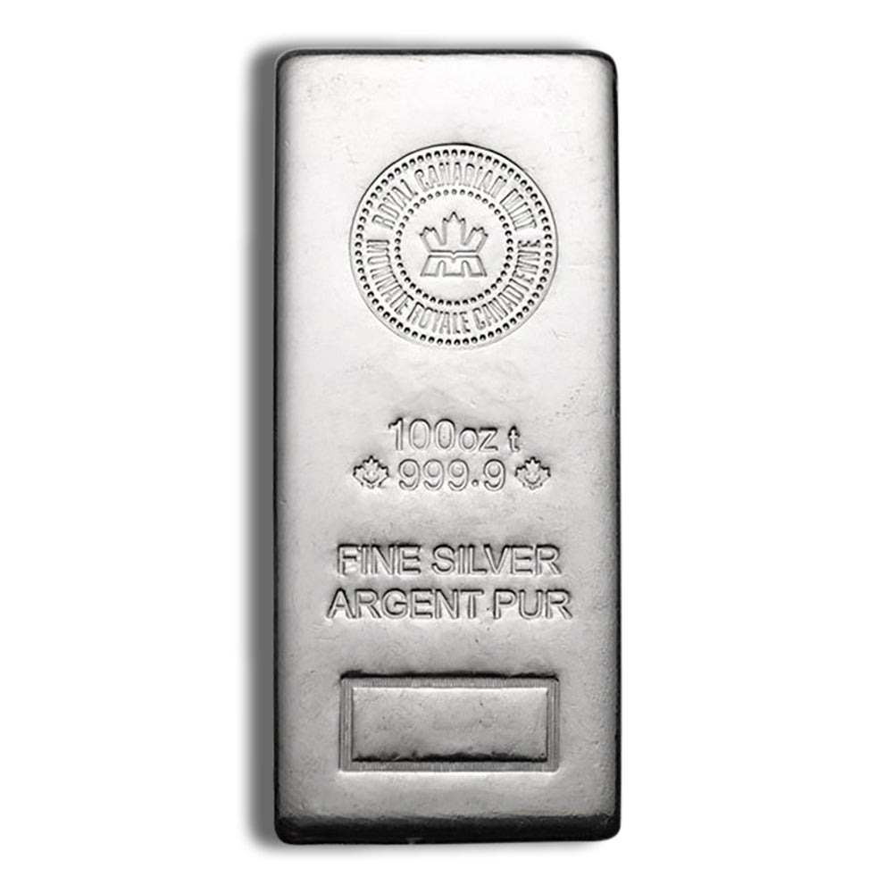 100 oz silver bar royal canadian mint bullion fine silver